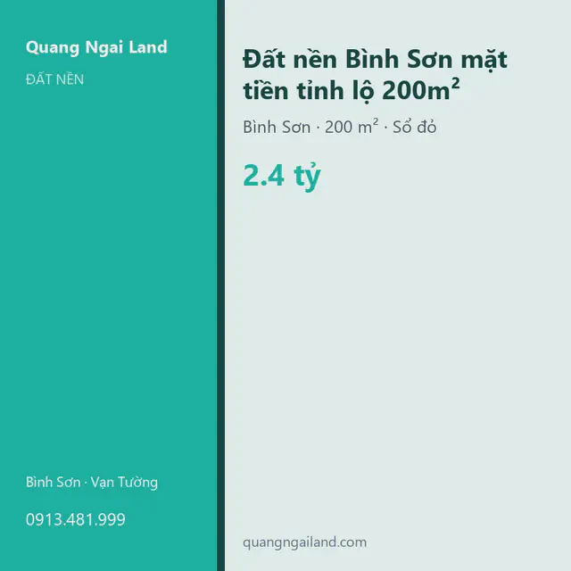 Đất nền Bình Sơn mặt tiền tỉnh lộ 200m² - Đất nền, Quảng Ngãi