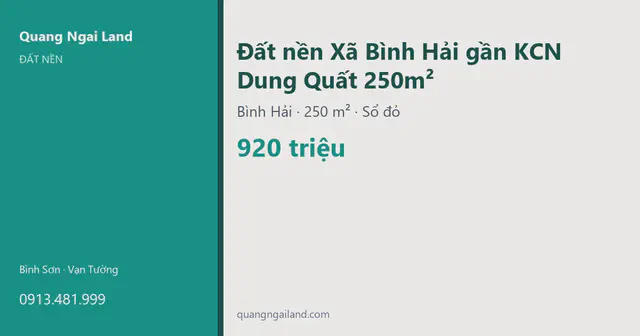 Đất nền Xã Bình Hải gần KCN Dung Quất 250m² — ảnh 2